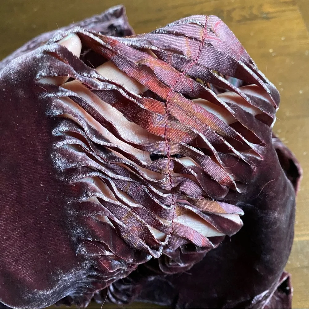 Unbranded Artsy Smoky Mauve Silk Velvet Scarf Burn-Out Abstract Bohemian 12”x66”